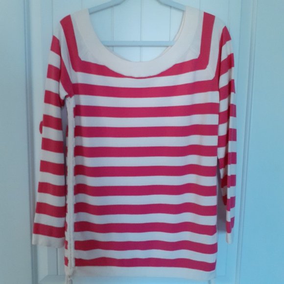 theory Cathlein New Steady Wool Striped Sweater Cream Pink Size L - Picture 1 of 10